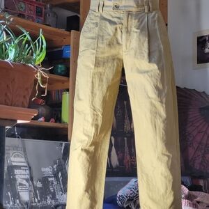 COS Pleated Cropped Pants Khaki Straight High Rise Linen Blend - Size 6